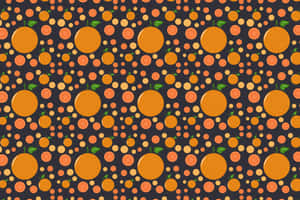 Repeating pattern of whole and sliced oranges with green leaves on dark background. — Design Wallpaper