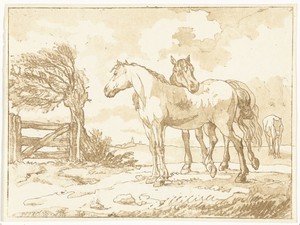 Paarden by Anthonie van den Bos, created 1778 - 1838, in paper; counterproof. Download this artwork as a high-resolution wallpaper for desktop, tablet, or mobil — Anthonie van den Bos Wallpaper