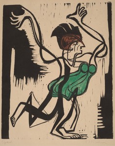 Palucca by Ernst Ludwig Kirchner, created 1930, in color woodcut printed in black, green and brown. Download this artwork as a high-resolution wallpaper for des — Ernst Ludwig Kirchner Wallpaper