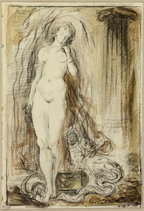 Pandora by Gabriel de Saint-Aubin, created 1767, in Pen and brown ink, and black and red chalk, with brush and watercolor, on ivory laid paper. Download this ar — Gabriel de Saint-Aubin Wallpaper