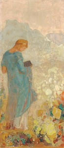 Pandora by Odilon Redon, created 1910/1912, in oil on canvas. Download this artwork as a high-resolution wallpaper for desktop, tablet, or mobile. — Odilon Redon Wallpaper