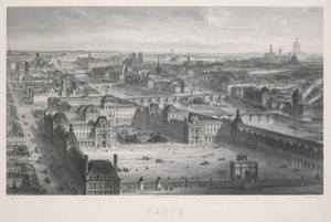 Paris by Adolphe Rouargue, created c. 1830–55, in lithograph. Download this artwork as a high-resolution wallpaper for desktop, tablet, or mobile. — Adolphe Rouargue Wallpaper