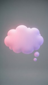 Een rustgevende pastelverloop denkwolk op grijs.