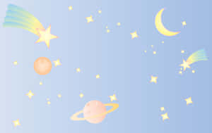 Himmlische Szene mit Sternen, Mond und Planeten, die in einem weichen blauen Himmel schweben. — Space Stars Hintergrundbild