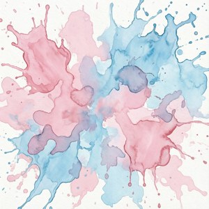 Aquarel abstract in roze en blauw.