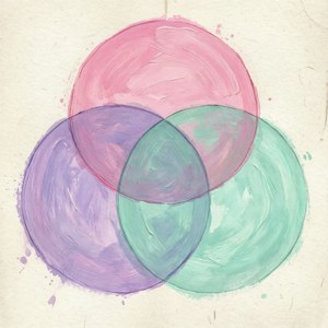 Vannfarge venndiagram i pastelltoner på strukturert papir