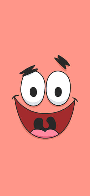 En tegneseriefigur med store øjne og et bredt smil på en lyserød baggrund. — Patrick Wallpapers