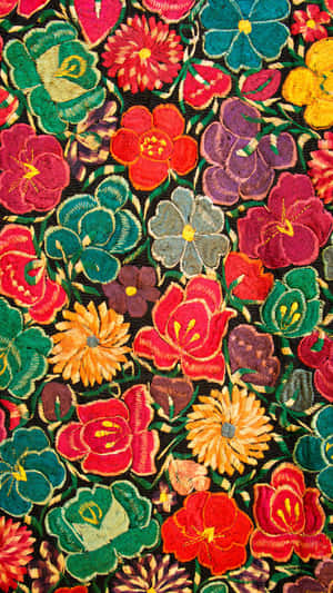 Close-up of colorful embroidered flowers on dark fabric with detailed stitching. — Dark Floral Picture