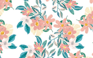 Soft watercolor floral pattern with pink blossoms and teal leaves. — Pattern Desktop Picture