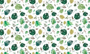 Tropisches Blattmuster mit Monstera und Farnen in Grün, Gold und Braun auf weißem Hintergrund. — Beiger Ästhetischer Desktop hintergrundbilder Wallpaper