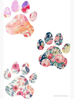 Three colorful floral paw prints in watercolor style on white background