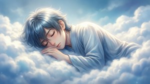 Zeno dort paisiblement sur un nuage dans des couleurs douces