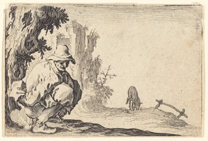 Peasant Defecating by Jacques Callot, created c. 1622, in etching on laid paper. Download this artwork as a high-resolution wallpaper for desktop, tablet, or mo — Art Picture