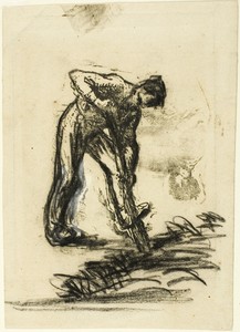 Peasant Digging by Jean François Millet, created 1863, in Woodcut in black, retouched with charcoal and Chinese white on buff wove paper. Download this artwork — Illustration Wallpaper