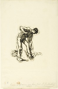 Peasant Digging by Jean François Millet, created 1863, in Woodcut from a partially inked block on ivory laid paper. Download this artwork as a high-resolution w — Illustration Wallpaper