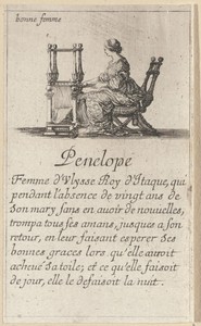 Penelope by Stefano della Bella, created 1620 - 1664, in paper; etching. Download this artwork as a high-resolution wallpaper for desktop, tablet, or mobile. — Stefano della Bella Wallpaper