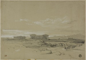 Pesto by William Leighton Leitch, created n.d., in Graphite, with touches of brush and gray wash, and white gouache, on grayish-tan wove paper, laid down on cre — Illustration Background