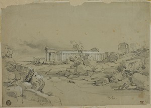 Pesto by William Leighton Leitch, created n.d., in Graphite, with stumping, and with touches of brush and white gouache, on grayish-tan wove paper, laid down on — Illustration Background