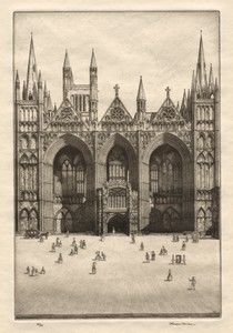 Peterboro by Herbert Gordon Warlow, created c. 1930, in etching. Download this artwork as a high-resolution wallpaper for desktop, tablet, or mobile. — Herbert Gordon Warlow Wallpaper