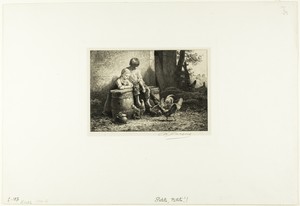 Petits! Petits! by Charles Emile Jacque, created c. 1865, in Etching, engraving and roulette on cream China paper laid down on ivory wove paper. Download this a