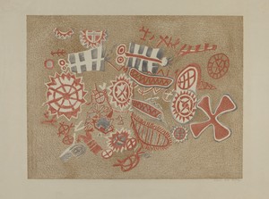 Petroglyphs by Lala Eve Rivol, created 1935/1942, in lithograph on wove paper. Download this artwork as a high-resolution wallpaper for desktop, tablet, or mobi — Art Wallpaper