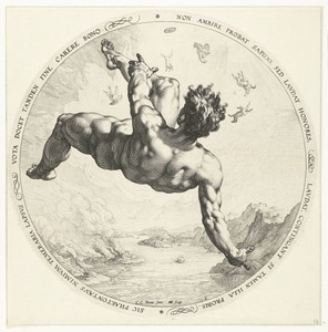 Phaëton by Hendrick Goltzius, created 1588, in paper; engraving. Download this artwork as a high-resolution wallpaper for desktop, tablet, or mobile. — Art Picture