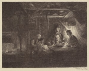 Philemon and Baucis by Timothy Cole, created 1927, in wood engraving. Download this artwork as a high-resolution wallpaper for desktop, tablet, or mobile. — Timothy Cole Wallpaper