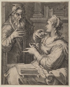 Philosophy by Cornelis Jacobsz. Drebbel, created c. 1597, in engraving on laid paper. Download this artwork as a high-resolution wallpaper for desktop, tablet, — Cornelis Jacobsz. Drebbel Wallpaper
