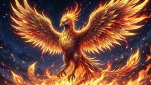 Atemberaubendes 4K Anime-Wallpaper eines Phönix im Feuer