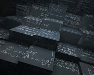 Abstract 3D blocks covered in glowing math equations and formulas. — Study Wallpaper