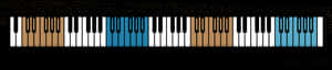 Stylized piano keyboard with brown and blue keys on a starry black background. — Gaming Keyboards Wallpaper
