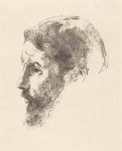 Pierre Bonnard by Odilon Redon, created 1900, in lithograph. Download this artwork as a high-resolution wallpaper for desktop, tablet, or mobile. — Odilon Redon Wallpaper