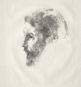 Pierre Bonnard by Odilon Redon, created 1902, in lithograph. Download this artwork as a high-resolution wallpaper for desktop, tablet, or mobile. — Odilon Redon Wallpaper