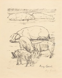 Pigs by August Gaul, in lithograph. Download this artwork as a high-resolution wallpaper for desktop, tablet, or mobile. — August Gaul Wallpaper