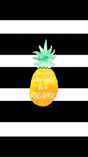 Watercolor pineapple with quote on black and white striped background