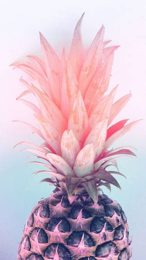 A pink pineapple with gradient hues on a pastel blue background.