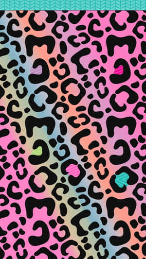 Buntes Leopardenmuster mit Herzen auf Farbverlaufshintergrund. — Leopard Aesthetic Wallpaper