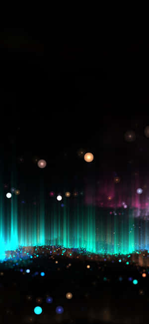 Nordlysstråler og glødende kugler i en mørk kosmisk scene — Pixel 3 Wallpapers