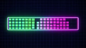 En retro pixelad laddningsfält med neonglöd på mörkt rutnät