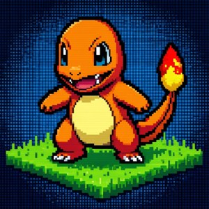 Charmander en estilo retro de pixel art de 8 bits.
