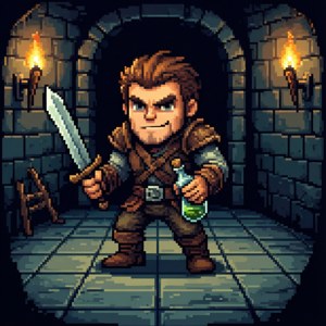 Sfondo pixel art retrò di Dungeon Crawler Carl in classico stile 16 bit