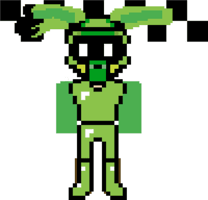 Green pixelated character with leaf ears and checkered background — Springtrap Wallpaper