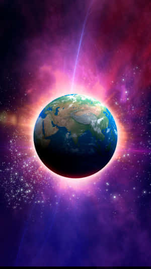 Planeet Aarde omgeven door een kleurrijke kosmische nevel met sterren. — Planeet aarde Achtergronden