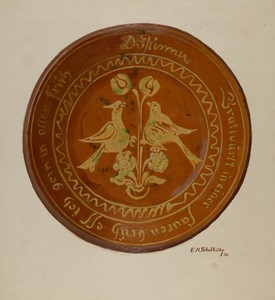 Plate by Eugene Shellady, created 1936, in oil paint on paperboard. Download this artwork as a high-resolution wallpaper for desktop, tablet, or mobile. — Eugene Shellady Wallpaper