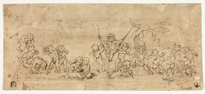 Playing Putti by Jacob de Wit, created n.d., in Pen and brown inkm over traces of black chalk, on tan laid paper. Download this artwork as a high-resolution wal — Illustration Background