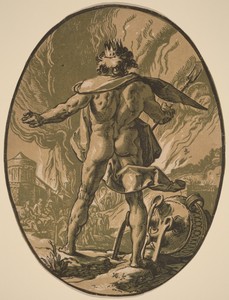 Pluto by Hendrick Goltzius, created 1588/1590, in chiaroscuro woodcut in sepia-ochre, green and black on laid paper. Download this artwork as a high-resolution — Hendrick Goltzius Wallpaper