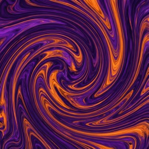 Abstrakt fluidkunst i lilla og oransje virvlende mønstre inspirert av Pluto TV