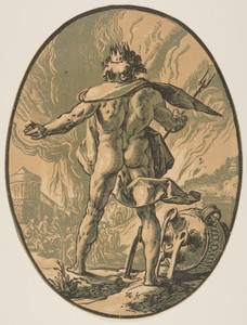 Pluto, from The Deities by Hendrick Goltzius, created 1588/90, in Chiaroscuro woodcut from three blocks in tan and green on ivory laid paper. Download this artw — Illustration Background