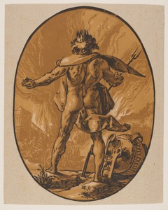 Pluto, from The Deities by Hendrick Goltzius, created 1588/90, in Chiaroscuro woodcut from three blocks in ochre and brown on ivory laid paper. Download this ar — Illustration Background