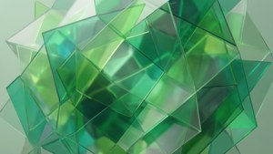Abstract geometric glass shards in green tones refracting light. — Green Abstract Background